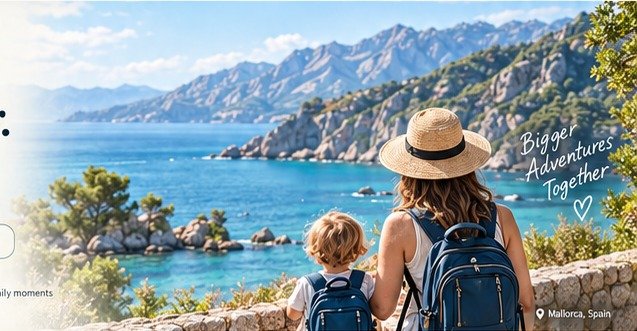 Parent and child overlooking the Mallorcan coast
