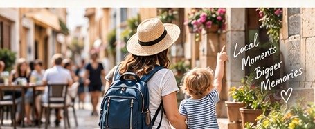 Parent and child exploring local streets in Mallorca